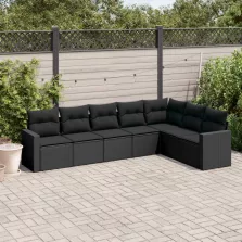   vidaXL 7 részes fekete polyrattan kerti ülőgarnitúra párnával
