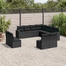   vidaXL 11 részes fekete polyrattan kerti ülőgarnitúra párnákkal