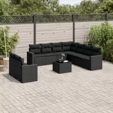   vidaXL 10 részes fekete polyrattan kerti ülőgarnitúra párnákkal