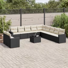   vidaXL 12 részes fekete polyrattan kerti ülőgarnitúra párnákkal