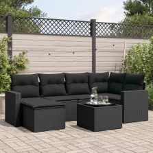  vidaXL 7 részes fekete polyrattan kerti ülőgarnitúra párnával