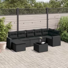   vidaXL 8 részes fekete polyrattan kerti ülőgarnitúra párnákkal