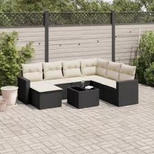   vidaXL 8 részes fekete polyrattan kerti ülőgarnitúra párnákkal