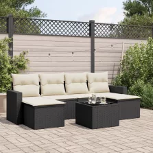   vidaXL 7 részes fekete polyrattan kerti ülőgarnitúra párnával