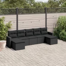   vidaXL 7 részes fekete polyrattan kerti ülőgarnitúra párnával