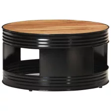   vidaXL fekete tömör akácfa dohányzóasztal 68 x 68 x 36 cm