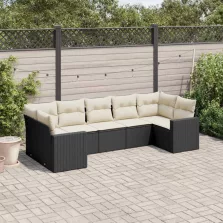  vidaXL 7 részes fekete polyrattan kerti ülőgarnitúra párnával