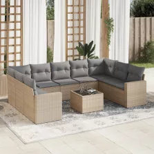   vidaXL 10 részes bézs polyrattan kerti ülőgarnitúra párnával