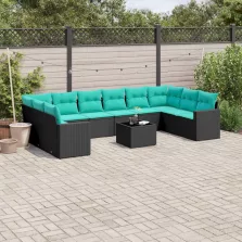   vidaXL 11 részes fekete polyrattan kerti ülőgarnitúra párnákkal