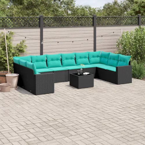 vidaXL 11 részes fekete polyrattan kerti ülőgarnitúra párnákkal
