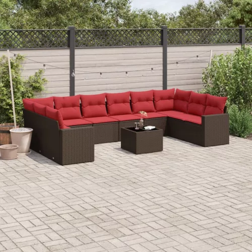 vidaXL 11 részes barna polyrattan kerti ülőgarnitúra párnákkal
