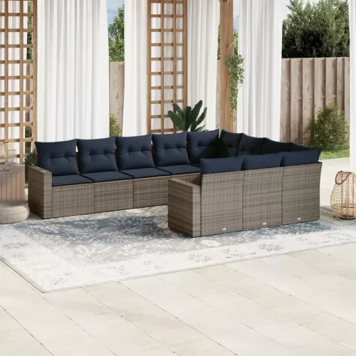 vidaXL 10 részes szürke polyrattan kerti ülőgarnitúra párnával