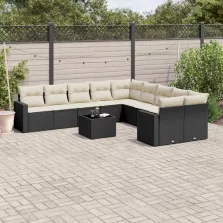   vidaXL 11 részes fekete polyrattan kerti ülőgarnitúra párnákkal