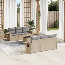   vidaXL 7 részes bézs polyrattan kerti ülőgarnitúra párnákkal