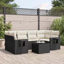   vidaXL 7 részes fekete polyrattan kerti ülőgarnitúra párnával