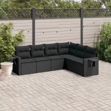   vidaXL 6 részes fekete polyrattan kerti ülőgarnitúra párnákkal