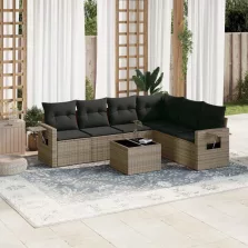   vidaXL 7 részes szürke polyrattan kerti ülőgarnitúra párnákkal