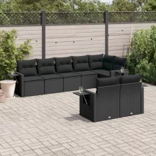   vidaXL 8 részes fekete polyrattan kerti ülőgarnitúra párnákkal