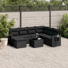   vidaXL 8 részes fekete polyrattan kerti ülőgarnitúra párnákkal