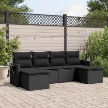   vidaXL 6 részes fekete polyrattan kerti ülőgarnitúra párnákkal
