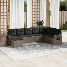   vidaXL 8 részes szürke polyrattan kerti ülőgarnitúra párnákkal