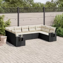   vidaXL 9 részes fekete polyrattan kerti ülőgarnitúra párnákkal