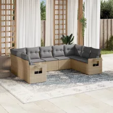   vidaXL 9 részes bézs polyrattan kerti ülőgarnitúra párnákkal