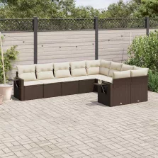   vidaXL 9 részes barna polyrattan kerti ülőgarnitúra párnákkal