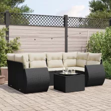   vidaXL 7 részes fekete polyrattan kerti ülőgarnitúra párnával