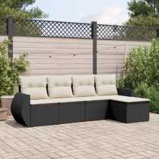   vidaXL 5 részes fekete polyrattan kerti kanapészett párnákkal
