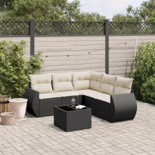   vidaXL 6 részes fekete polyrattan kerti ülőgarnitúra párnákkal