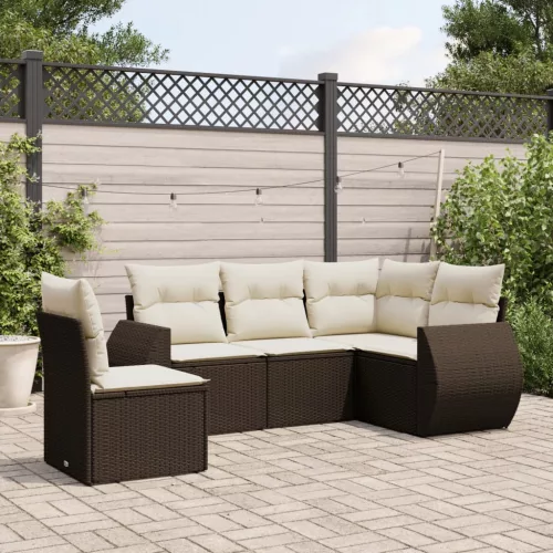vidaXL 5 részes barna polyrattan kerti ülőgarnitúra párnával