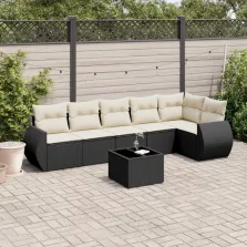   vidaXL 7 részes fekete polyrattan kerti ülőgarnitúra párnával