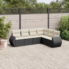   vidaXL 6 részes fekete polyrattan kerti ülőgarnitúra párnákkal
