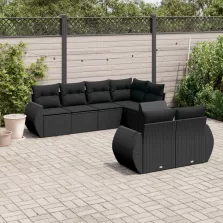   vidaXL 7 részes fekete polyrattan kerti ülőgarnitúra párnával