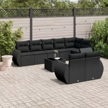   vidaXL 9 részes fekete polyrattan kerti ülőgarnitúra párnákkal