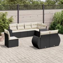   vidaXL 8 részes fekete polyrattan kerti ülőgarnitúra párnákkal