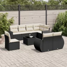   vidaXL 9 részes fekete polyrattan kerti ülőgarnitúra párnákkal