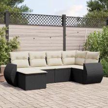   vidaXL 6 részes fekete polyrattan kerti ülőgarnitúra párnákkal