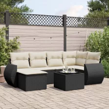   vidaXL 7 részes fekete polyrattan kerti ülőgarnitúra párnával
