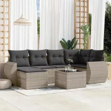   vidaXL 7 részes világosszürke polyrattan kerti ülőgarnitúra párnákkal