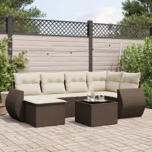   vidaXL 7 részes barna polyrattan kerti ülőgarnitúra párnákkal