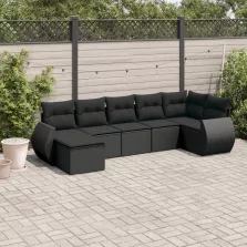   vidaXL 7 részes fekete polyrattan kerti ülőgarnitúra párnával