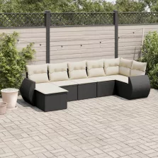   vidaXL 7 részes fekete polyrattan kerti ülőgarnitúra párnával