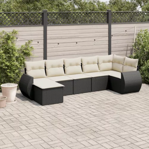 vidaXL 7 részes fekete polyrattan kerti ülőgarnitúra párnával