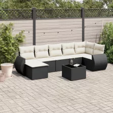   vidaXL 7 részes fekete polyrattan kerti ülőgarnitúra párnával