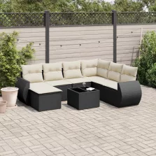   vidaXL 8 részes fekete polyrattan kerti ülőgarnitúra párnákkal
