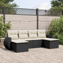   vidaXL 6 részes fekete polyrattan kerti ülőgarnitúra párnákkal