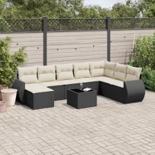   vidaXL 9 részes fekete polyrattan kerti ülőgarnitúra párnákkal