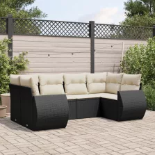   vidaXL 6 részes fekete polyrattan kerti ülőgarnitúra párnákkal
